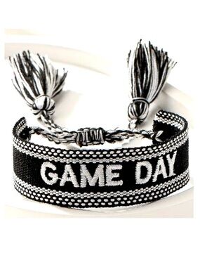 Game Day Black and White Woven Tassel Friendship Bracelet